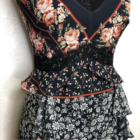 Adelyn Rae Marcella navy black floral high low lace trim midi dress Extra Small - Picture 5 of 16